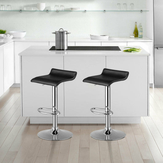 Set of 2 Adjustable PU Leather Backless Bar Stools-Black