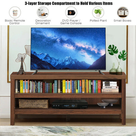 3-Tier TV Stand Console Cabinet for TV's up to 45 Inch with Storage Shelves-Walnut