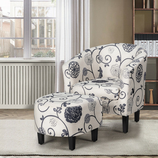 Modern Accent Tub Chair and Ottoman Set with Fabric Upholstered-Gray