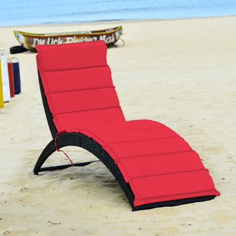 Folding Patio Rattan Portable Lounge Chair Chaise with Cushion-Red