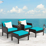 5 Pcs Patio Rattan Furniture Set Sofa