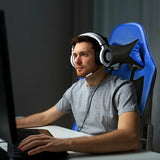 PU Leather Gaming Chair with USB Massage Lumbar Pillow and Footrest -Blue