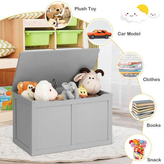 Safety Hinge Wooden Chest Organizer Toy Storage Box-Gray