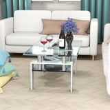 Rectangle Glass Coffee Table with Metal Legs for Living Room-White