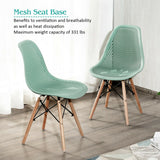 2 Pcs Modern Plastic Hollow Chair Set with Wood Leg-Green