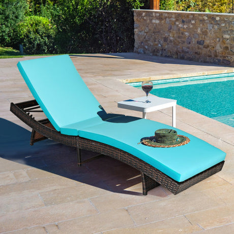 Patio Folding Adjustable Rattan Chaise Lounge Chair with Cushion-Turquoise
