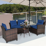 4 Pieces Outdoor Cushioned Rattan Furniture Set-Navy