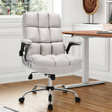 Adjustable Swivel Office Chair with High Back and Flip-up Arm for Home and Office-Beige