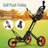 Folding 3 Wheels Golf Push Cart with Brake Scoreboard Adjustable Handle-Red