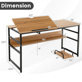 55 Inch Computer Desk with Tiltable Desktop for Drawing Writing-Natural