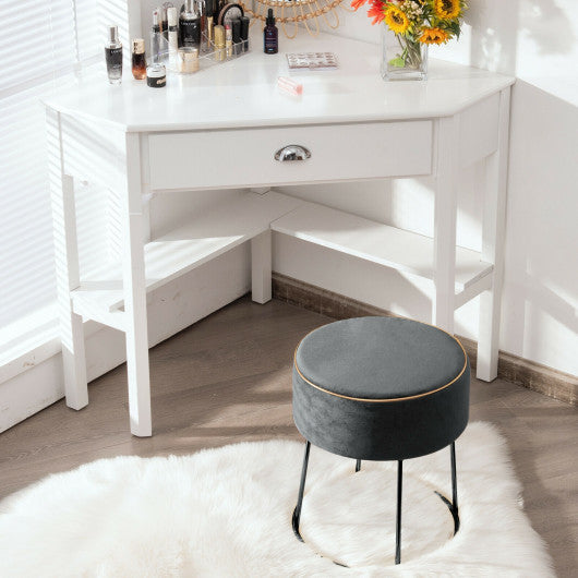 Round Velvet Footrest Stool Ottoman with Non-Slip Foot Pads for Bedside-Gray