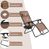 Outdoor Folding Zero Gravity Reclining Lounge Chair with Utility Tray-Brown