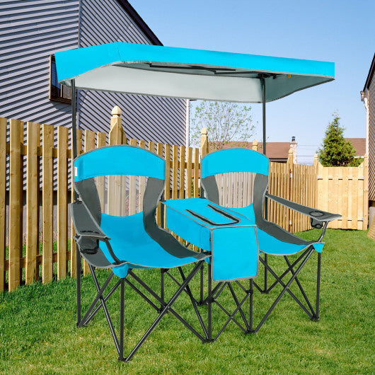 Portable Folding Camping Canopy Chairs with Cup Holder-Blue