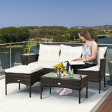 3 Pieces Patio Furniture Sectional Set with 5 Cozy Seat and Back Cushions-White