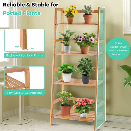 47.5 Inch 4-Tier Multifunctional Bamboo Bookcase Storage Stand Rack