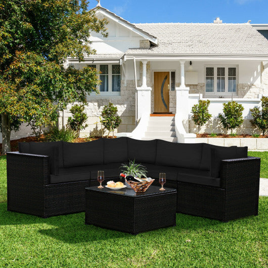 6 Pieces Patio Furniture Sofa Set with Cushions for Outdoor-Black