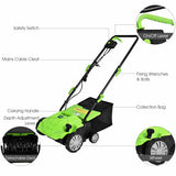 13 Inch 12 Amp Electric Scarifier with Collection Bag and Removable Blades-Green