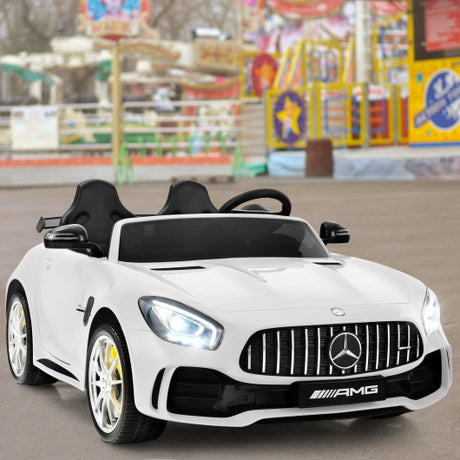 12V Kids Ride On Car Mercedes Benz AMG GTR with Remote and LED Lights-White