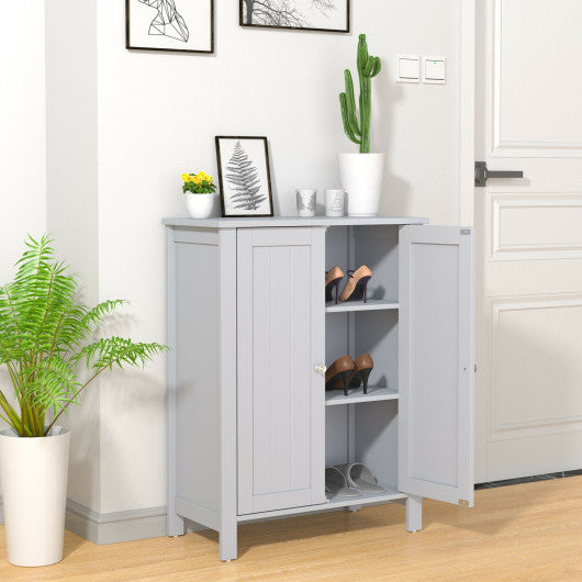 2-Door Bathroom Floor Storage Cabinet Space Saver Organizer-Gray