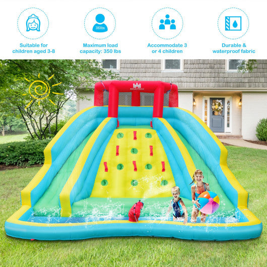 Inflatable Water Park Bounce House with Double Slide and Climbing Wall