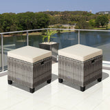 2 Pieces Patio Rattan Ottoman Seat with Removable Cushions-Beige