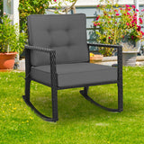 Patio Rattan Rocker Outdoor Glider Rocking Chair Cushion Lawn-Gray