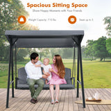 Outdoor 3-Seat Porch Swing with Adjust Canopy and Cushions-Gray