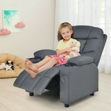 PU Leather Kids Recliner Chair with Cup Holders and Side Pockets-Gray