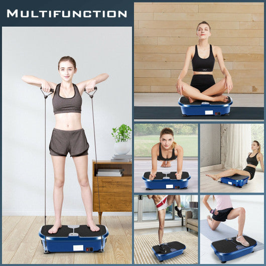 Mini Vibration Fitness Plate Machine with Remote Control and Loop Bands-Blue