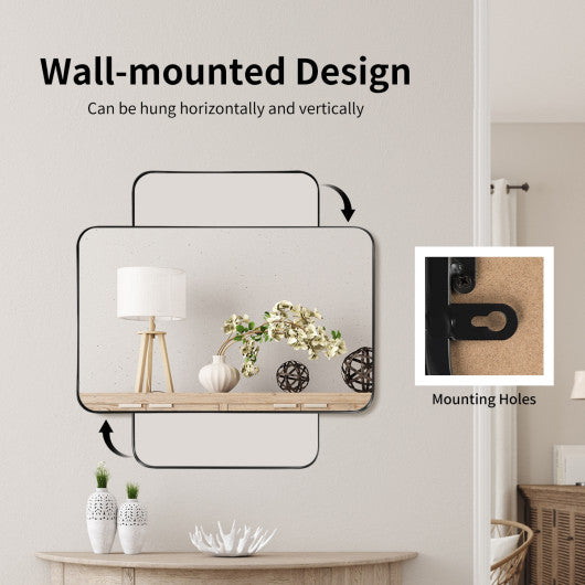 32" x 20" Metal Frame Wall-Mounted Rectangle Mirror-Black