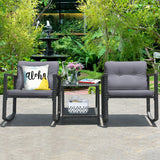 3 Pcs Cushioned Patio Rattan Set with Rocking Chair and Table-Gray