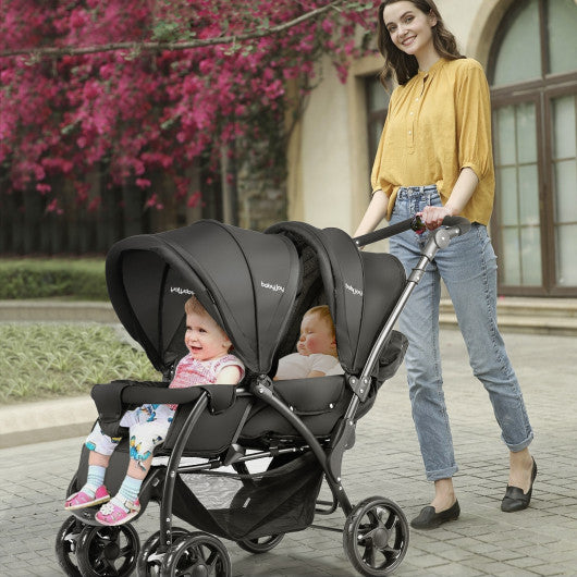 Foldable Lightweight Front Back Seats Double Baby Stroller-Black