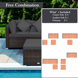 4 Pieces Ottoman Garden Patio Rattan Wicker Furniture Set with Cushion-Gray