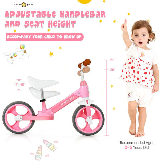Kids Balance Training Bicycle with Adjustable Handlebar and Seat-Pink