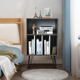 Freestanding Record Player Stand Record Storage Cabinet with Metal Legs-Gray