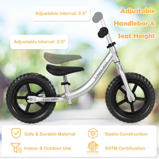 Aluminum Adjustable No Pedal Balance Bike for Kids-Black