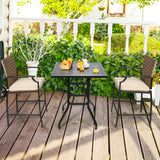 5 Pieces Outdoor Rattan Bistro Bar Stool Table Set with Cushions