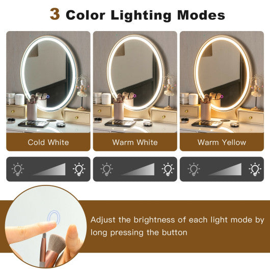 Vanity Table Set with 3-Color Lighted Dimmable Mirror-White