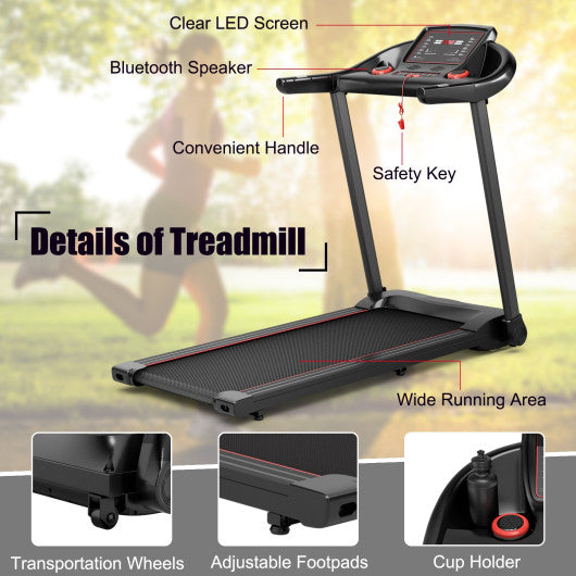 2.25HP Electric Running Machine Treadmill with Speaker and APP Control-Red