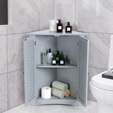 Bathroom Corner Storage Freestanding Floor Cabinet with Shutter Door-Gray