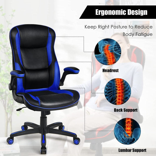 Racing Style Office Chair with PVC and PU Leather Seat-Blue