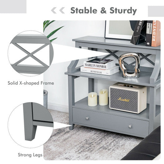 3-Tier Storage Rack End table Side Table with Slide Drawer-Gray