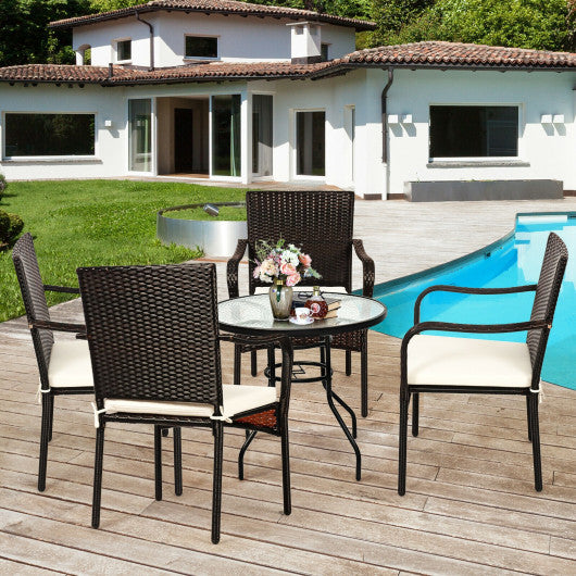 Set of 4 Patio Rattan Stackable Dining Chair with Cushioned Armrest for Garden