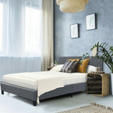 Full/Queen Size Upholstered Platform Bed Frame with Linen Headboard-Full Size