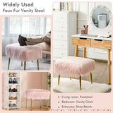 Faux Fur Vanity Stool with Golden Metal Legs for Makeup Room-Pink