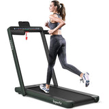 2-in-1 Electric Motorized Health and Fitness Folding Treadmill with Dual Display and Speaker-Green