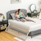 71 Inch Extra Long Swing Down Bed Guardrail with Safety Straps-Beige
