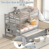 Twin Over Twin Bunk Bed with Storage Shelf and Drawer-Light Gray