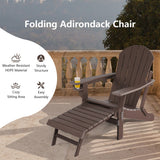 Patio All-Weather Folding Adirondack Chair with Pull-Out Ottoman-Brown