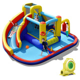 7-in-1 Inflatable Water Slide with 735W Air Blower and Splash Pool